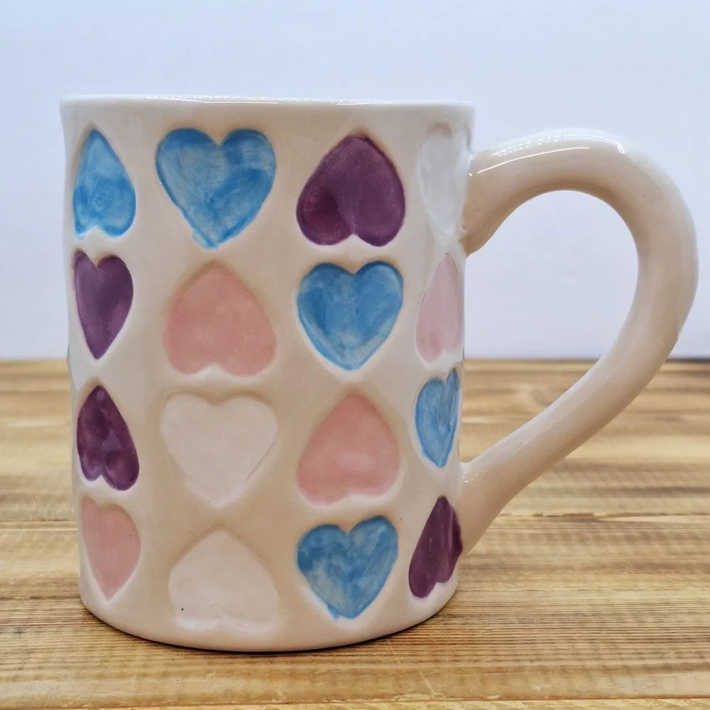 Rainbow Watercolor Candy‎ Heart Mug Planter Pen Holder Mis-Glaze Reuse